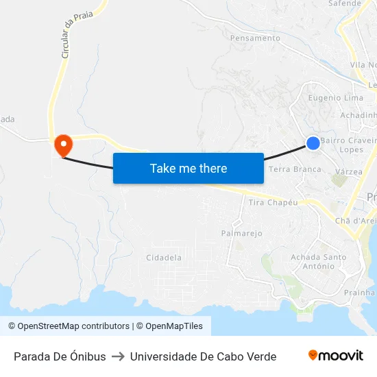 Parada De Ónibus to Universidade De Cabo Verde map