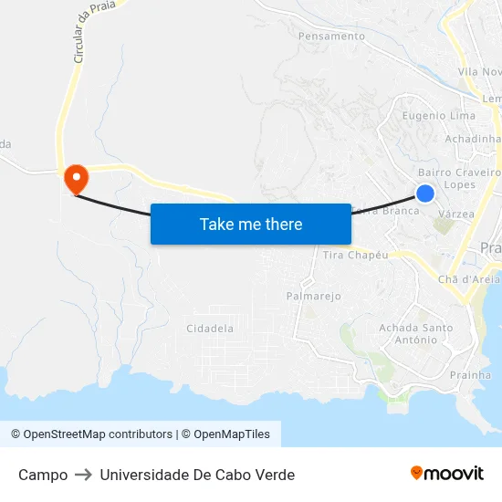 Campo to Universidade De Cabo Verde map