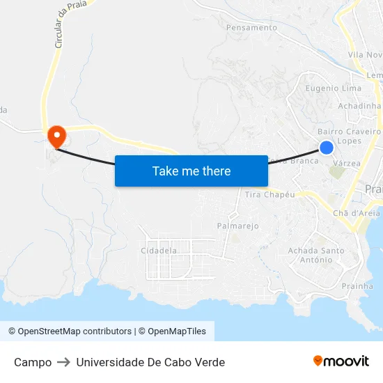 Campo to Universidade De Cabo Verde map