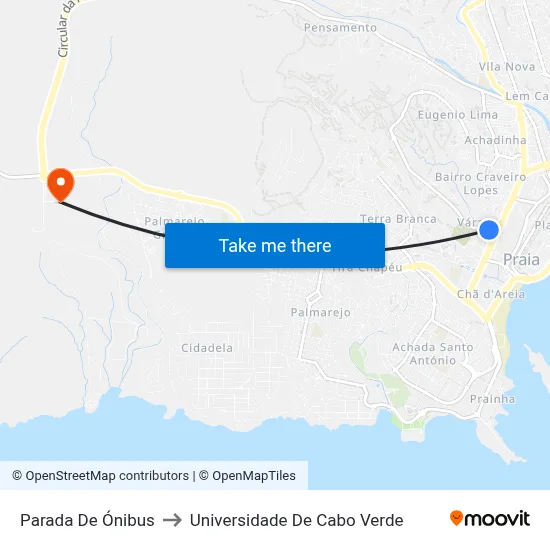 Parada De Ónibus to Universidade De Cabo Verde map