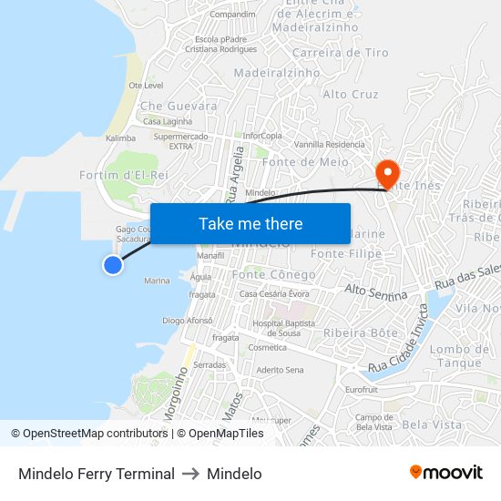 Mindelo Ferry Terminal to Mindelo map