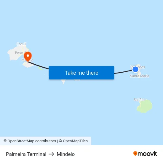 Palmeira Terminal to Mindelo map