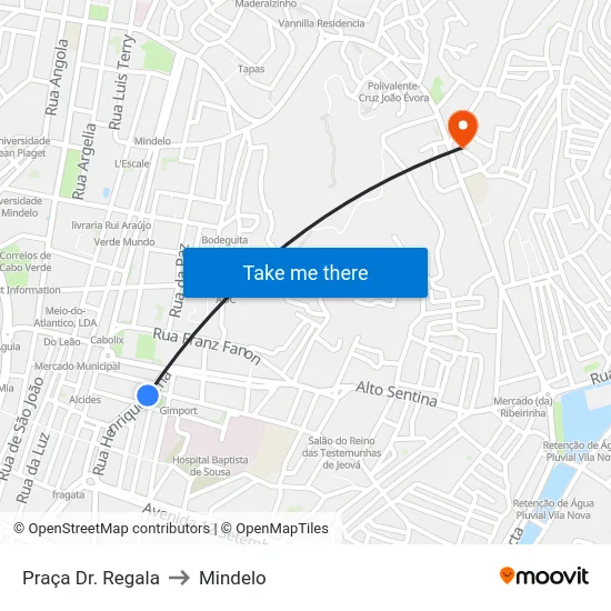Praça Dr. Regala to Mindelo map