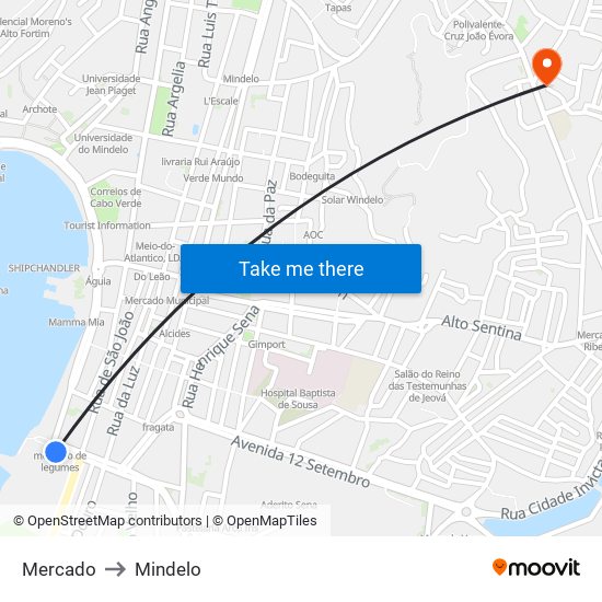 Mercado to Mindelo map