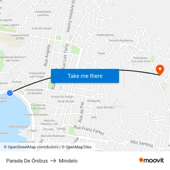 Parada De Ónibus to Mindelo map
