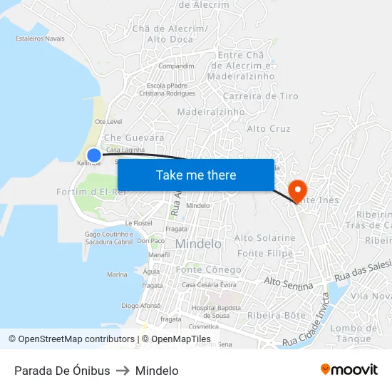 Parada De Ónibus to Mindelo map