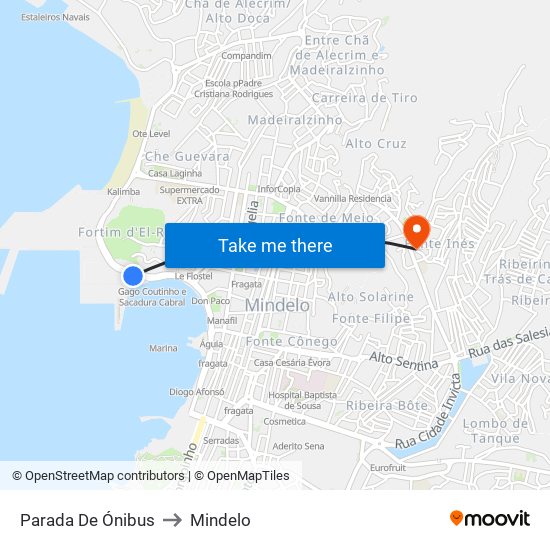 Parada De Ónibus to Mindelo map