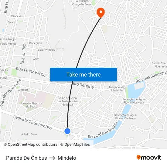 Parada De Ónibus to Mindelo map