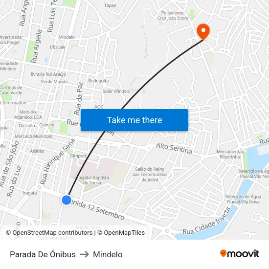Parada De Ónibus to Mindelo map