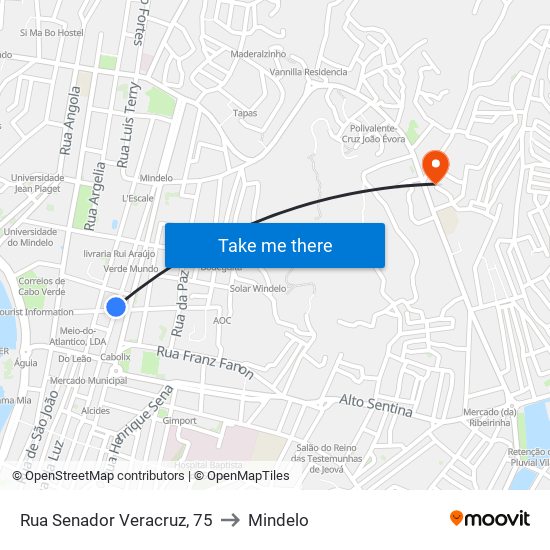 Rua Senador Veracruz, 75 to Mindelo map