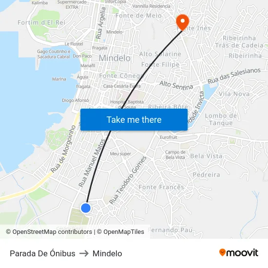 Parada De Ónibus to Mindelo map