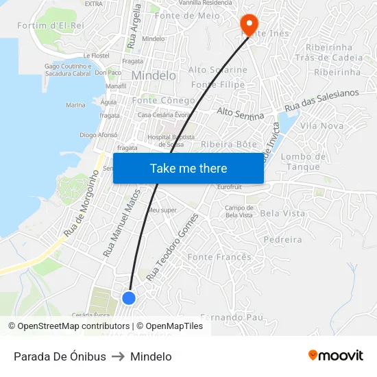 Parada De Ónibus to Mindelo map