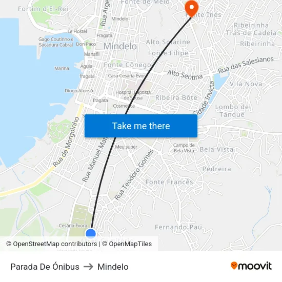 Parada De Ónibus to Mindelo map