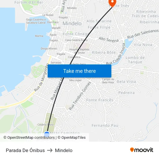 Parada De Ónibus to Mindelo map