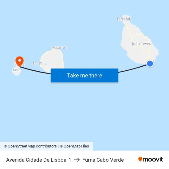 Avenida Cidade De Lisboa, 1 to Furna Cabo Verde map