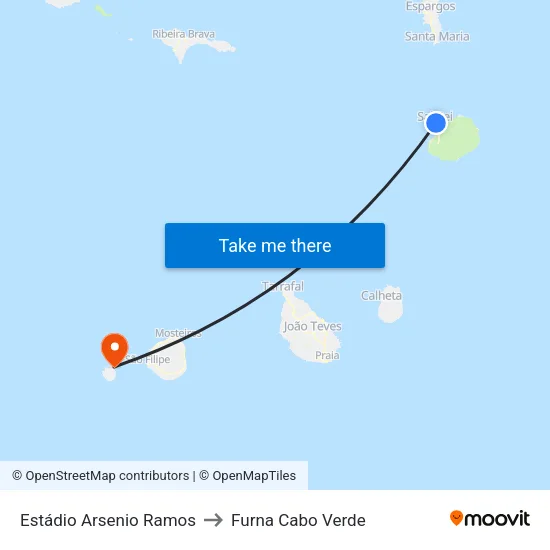 Estádio Arsenio Ramos to Furna Cabo Verde map