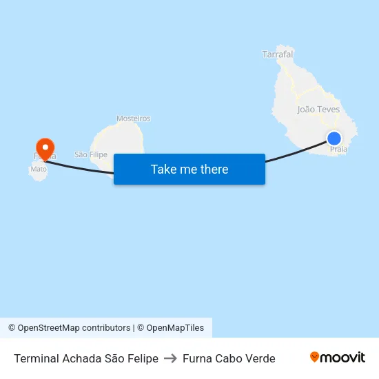 Terminal Achada São Felipe to Furna Cabo Verde map