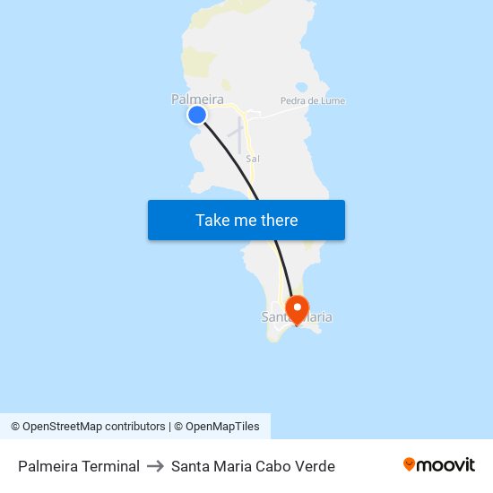 Palmeira Terminal to Santa Maria Cabo Verde map