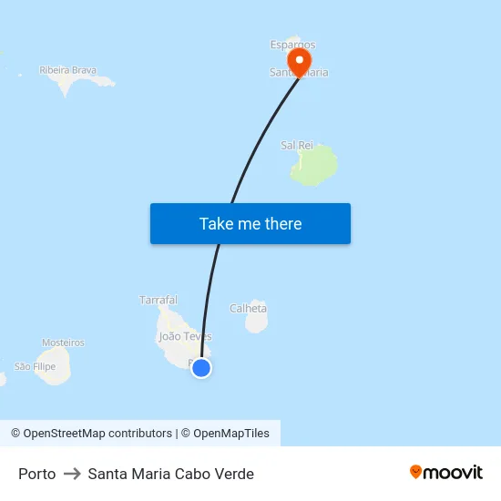 Porto to Santa Maria Cabo Verde map