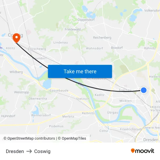 Dresden to Coswig map