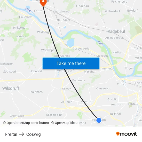 Freital to Coswig map