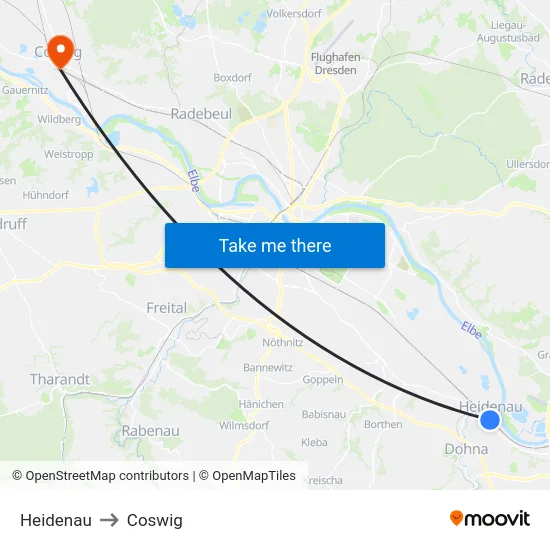 Heidenau to Coswig map
