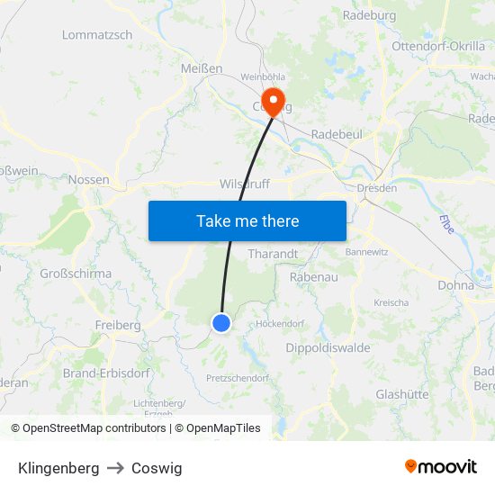 Klingenberg to Coswig map