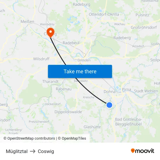 Müglitztal to Coswig map