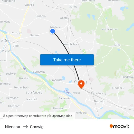 Niederau to Coswig map