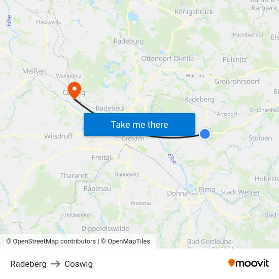 Radeberg to Coswig map