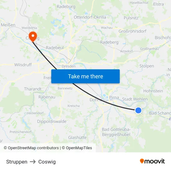 Struppen to Coswig map