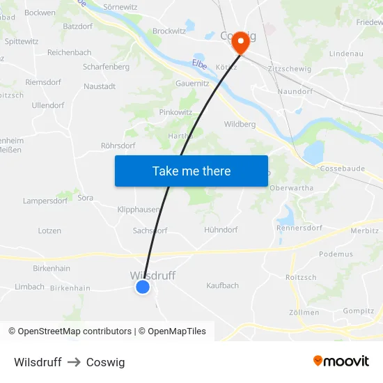 Wilsdruff to Coswig map