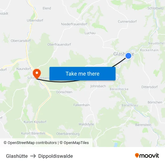 Glashütte to Dippoldiswalde map