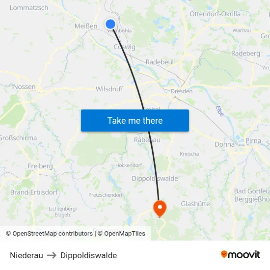 Niederau to Dippoldiswalde map