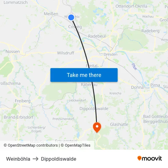 Weinböhla to Dippoldiswalde map