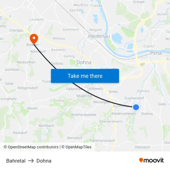 Bahretal to Dohna map