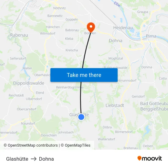 Glashütte to Dohna map