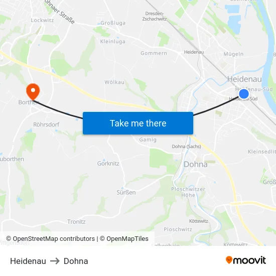 Heidenau to Dohna map