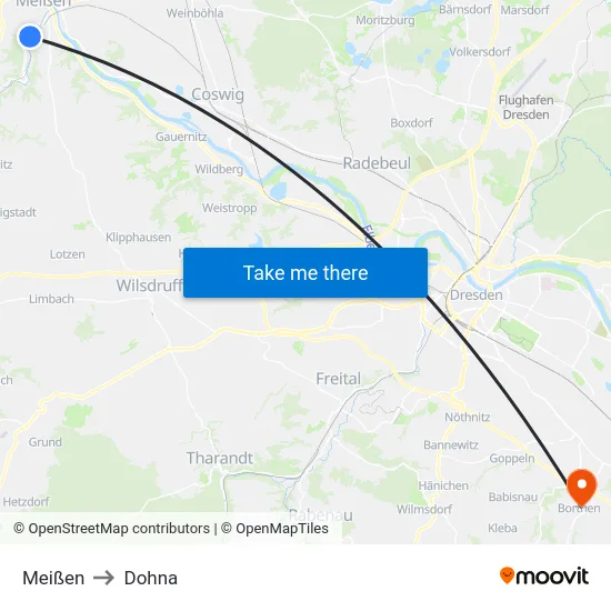 Meißen to Dohna map