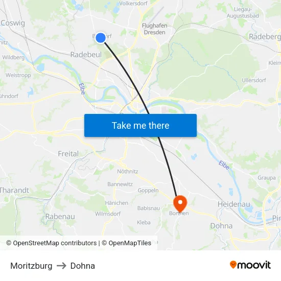 Moritzburg to Dohna map