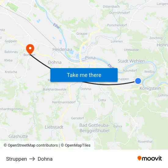 Struppen to Dohna map