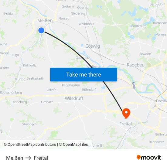 Meißen to Freital map
