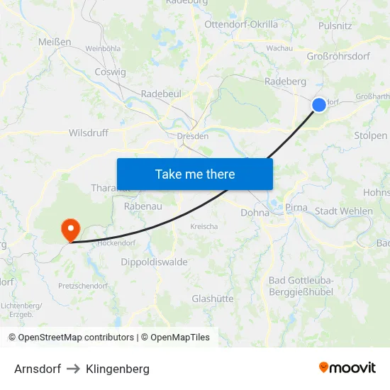 Arnsdorf to Klingenberg map