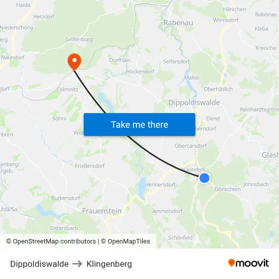 Dippoldiswalde to Klingenberg map