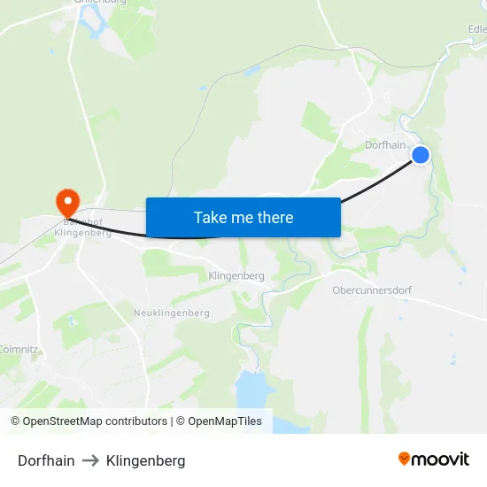 Dorfhain to Klingenberg map