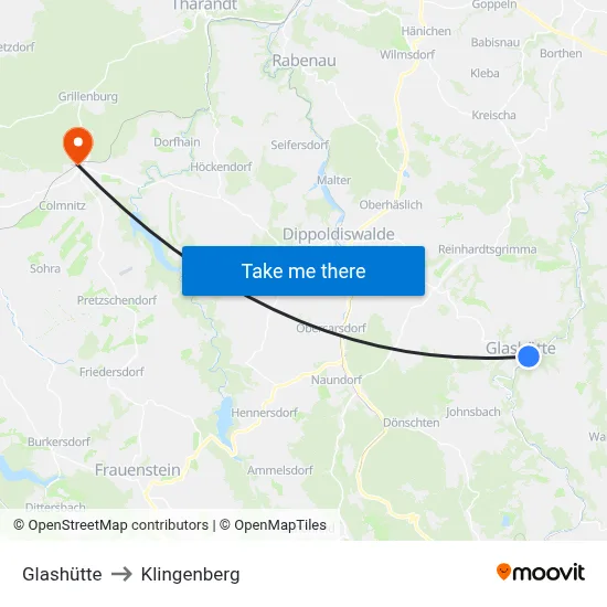 Glashütte to Klingenberg map