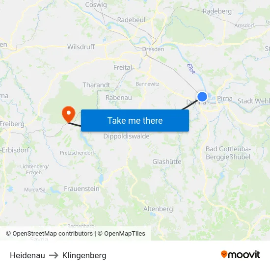 Heidenau to Klingenberg map
