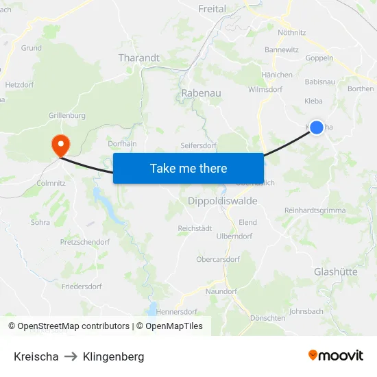 Kreischa to Klingenberg map