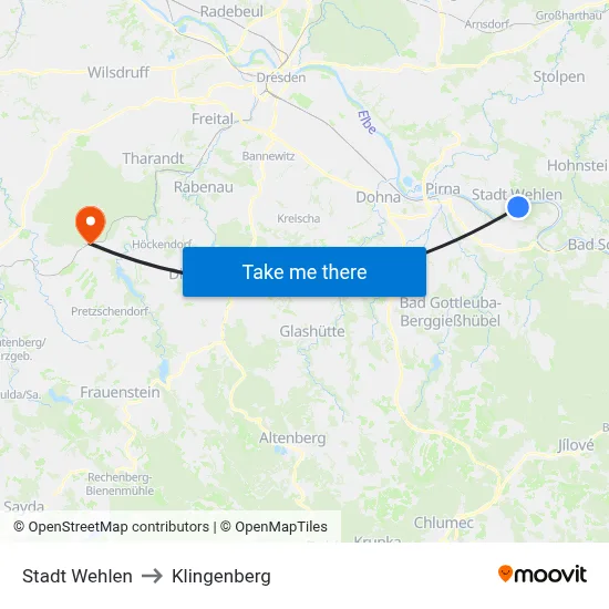 Stadt Wehlen to Klingenberg map