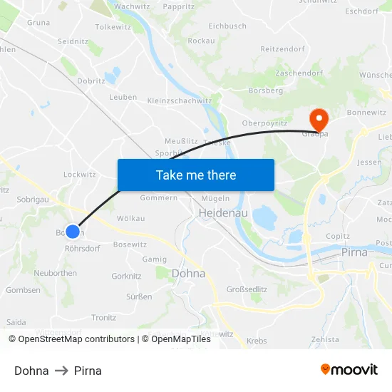 Dohna to Pirna map